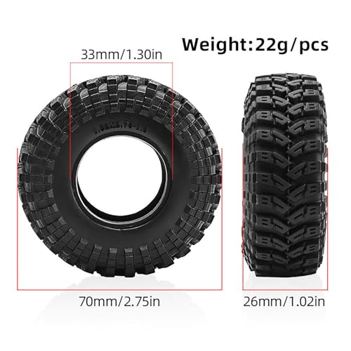 4PCS 1.3" Rubber Tire All Terrain Wheel Tyre with Foam Inserts for 1/12 1/14 1/18 1/24 Crawler Car for TRX4M SCX24 AX24 FCX24 FMS 1/24 Micro 1.0inch Beadlock Upgrade Parts (70x26MM) - color: 70x26mm