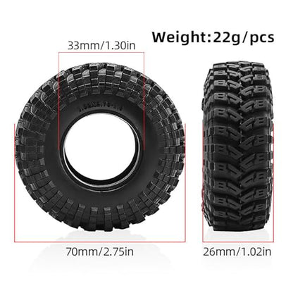 4PCS 1.3" Rubber Tire All Terrain Wheel Tyre with Foam Inserts for 1/12 1/14 1/18 1/24 Crawler Car for TRX4M SCX24 AX24 FCX24 FMS 1/24 Micro 1.0inch Beadlock Upgrade Parts (70x26MM) - color: 70x26mm