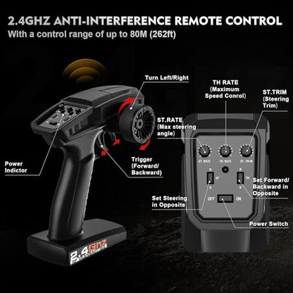 Brushless RC Cars, 1/14 RC Truck, 55km/h High Speed Remote Control Truck | 4X4 Off-Road, IPX4 Waterproof, 2.4GHz Transmitter, 2S/3S LiPo Compatible, Two Batteries 2000mAh