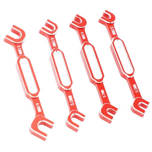 RC Car Repair Wrench Set, 4 Piece Aluminum Alloy Tool Kit, 3.0-6.0mm Adjustable Ball Joint and Pull Rod Wrenches for Remote Control Vehicle Maintenance - color: Red