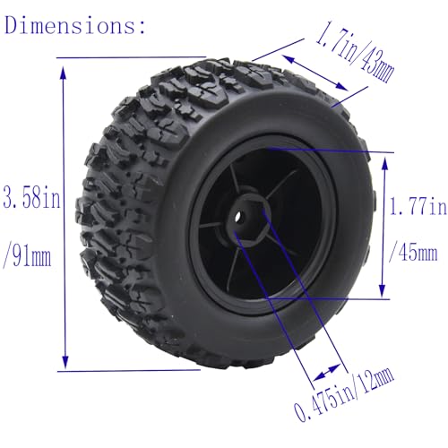Blomiky 12mm Hex-Hole 3.6 * 1.65 Inch Wheel Tire and Hex Pin Locknuts Accessories Suitable for 1/14 1/16 Hyper Go 14210 14211 H14BM H16BM RC Trucks / 14210 Tire and Locknut