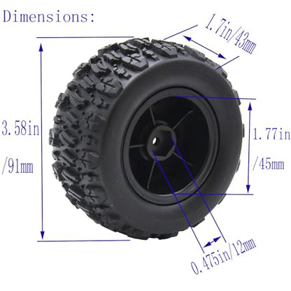 Blomiky 12mm Hex-Hole 3.6 * 1.65 Inch Wheel Tire and Hex Pin Locknuts Accessories Suitable for 1/14 1/16 Hyper Go 14210 14211 H14BM H16BM RC Trucks / 14210 Tire and Locknut