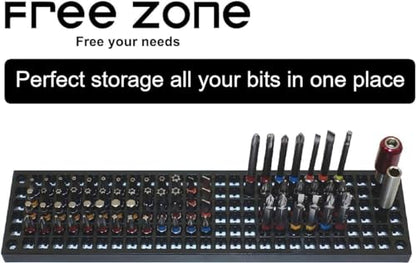 Free Zone Bit Organizer Set, 158-Hole 1/4" Hex Bit Toolbox Storage | Blue; drive bit adapter & 1/2", 3/8", 1/4" socket holder compatible; anti-drop design; tools not included - color: Blue