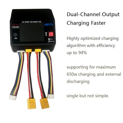 HOTA D6 Pro Lipo Battery Charger AC200W DC650W 15A Dual Channel Smart Charger Quad Multi-Functions Charging for Nicd LiHv NiMH Lipo Battery RC Drone RC Car Parts