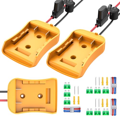Azocek 3 Packs Power Wheel Adapter for Dewalt 20V Battery | Converter Kit, Fuse & Switch Included, Wire Terminals & 12 AWG Wire, Compatible with DIY RC Car Toys Robotics