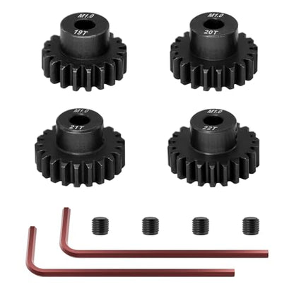 OGRC 1M 5mm Motor Shaft 19T 20T 21T 22T Pinion Gears Fits 1/8 1/10 RC Car | 4pcs, Hardened Steel, for Arrma Traxxas Axial HSP Redcat Losi RC Buggy