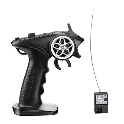 2.4ghz RC Controller 4CH RC Remote and Receiver Digital Radio Transmitter for 18 110 116 132 RC Car Boat Tank Crawler GA-4H-TX (Transmitter and Receiver Set), Black