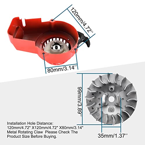 GOOFIT Alloy Pull Start Recoil Starter with Flywheel Replacement for 2 Stroke 47cc 49cc Pocket Coolster SSR SX50 Mini Dirt Bike Moto Quad ATV - color: Red