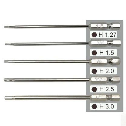 5Packs RC Hex Driver Bit Set 1.27mm 1.5mm 2.0mm 2.5mm 3.0mm Hex Head Allen Wrench Drill Bit Set for Screwdrivers Electric Screwgun/Power Drill
