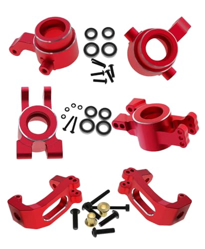 RC Alloy Caster Block & Steering Blocks & Rear Stub Axle Carriers Upgrades Part for 1/8 Sledge 4WD, Hops up for Sledge 4WD Monster Truck #95076-4,Replace #9537,#9532,#9552,Red - color: Red