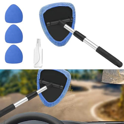 Car Window Cleaner, Car Cleanser Brush, Car Accessories Car Cleaning Supplies Tools, Car Cleaning Kit with Extendable Handle, Microfiber Cloth, Spray Bottle, Fits All Cars (Blue) - color: Blue