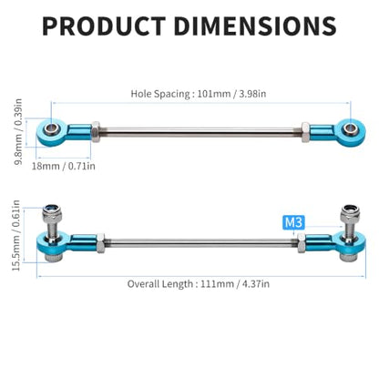 2 Pcs RC Toy Push Rod, M3x85mm Tie Rods Blue Ball Head Joint | 111mm Length, 304 Servo Linkage Link Rods, Double Aluminum Alloy Ball Head, for RC Cars, Planes, Helicopters, DIY Models - color: M3×85mm Rod