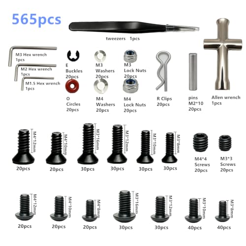 565pcs Universal RC Screw Kit Screws Assortment Set, Hardware Fasteners for Traxxas Redcat Arrma Axial RC4WD HSP HPI SCX10 Losi 1/8 1/10 1/12 1/16 Scale RC Crawler Cars Trucks