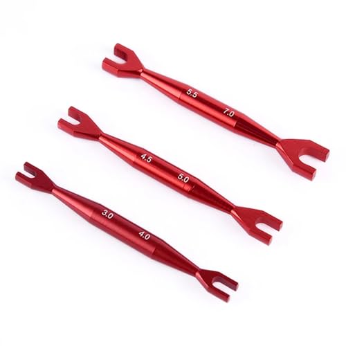 3pcs Aluminum Alloy Wrench 3-4mm 4.5-5mm 5.5-7mm Double End Universal Spanner Open End Small Wrench Set Repair Tool For Rc Crawler Car HSP Traxxas Axial SCX10 Truck (Red) - color: Red