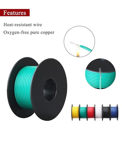 XINWANG 28AWG Silicone Wire, 6 Colors, 65.62FT Each | 28AWG stranded tinned copper wire, silicone insulation (OD:1.3mm); 6-color kit, 65.6FT ea.; electronics, LED, breadboard - size: 28AWG (0.08 mm² / 20 M) - Silicone