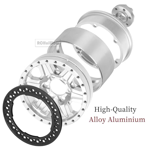 1.9 Beadlock rc Tires Wheels for 1/10 TRX4 TRX6 SCX10 90046 AX103007 Gen8 Gen7 D90 VS4-10 MST CFX RC Crawler,1.9 Wheels and Tires Alloy Aluminium Rims w/Rubber Tyres,Silver - color: Silver(4pcs)