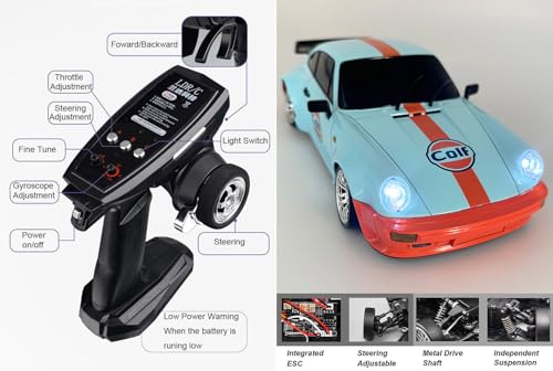 HLSFWDRIVE LDRC Drift Car with Gyro 1/18 RC Drift Car RWD Race | Hobby RC Car for Adult with Gyroscope Full Proportional Metal Drive Shaft Independent Suspension Alloy Shell LD1898