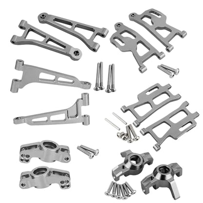 Aluminum Front Rear Swing Arm & Steering Knuckle C-Hub Kit Compatible with 1/14 MJX Hyper Go 14210 14209 H14BM RC Upgrade Parts (Gray) - color: Gray