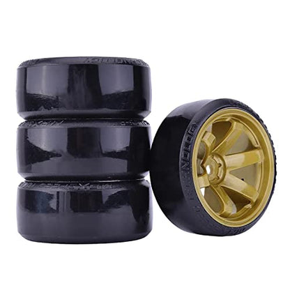 4Pcs 63mm RC Drift Car Tires Hard Tyres Plastic Wheel Rims for 1/10 On-Road Drifting Car for HSP Tamiya HPI Kyosho Spare Parts(Gold) - color: Gold
