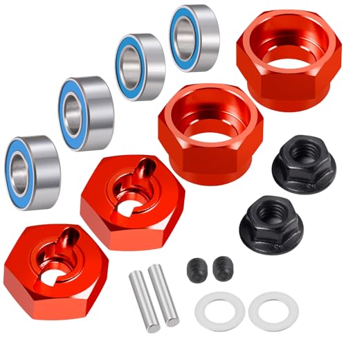 RC Car 1/10 Aluminum Alloy Wheel Hub Hex Adapter 12mm Combiner Wheel Extension Hex Drive Hub Adapter with Bearing Kit for Tamiya DT02 1/10 RC Car Upgrade Parts (Red) - color: Red