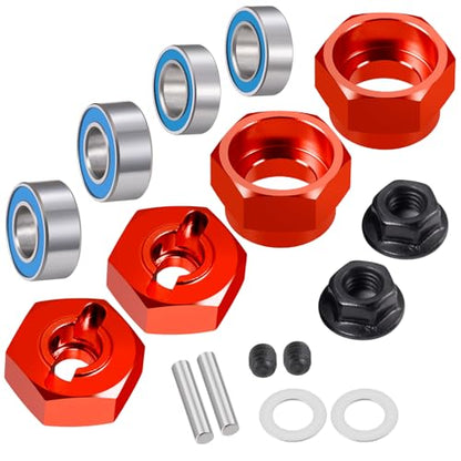 RC Car 1/10 Aluminum Alloy Wheel Hub Hex Adapter 12mm Combiner Wheel Extension Hex Drive Hub Adapter with Bearing Kit for Tamiya DT02 1/10 RC Car Upgrade Parts (Red) - color: Red