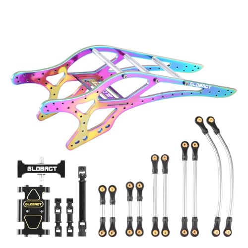 GLOBACT Titanium SCX24 LCG Chassis Frame Kit for SCX24 | with Brass Skid Plate, Stainless Steel Driveshaft, Aluminum Links, Hanger Beam, 1/24 RC Crawler Upgrade