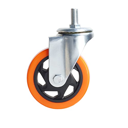 Heavy Duty Swivel Wheels, 3 Inch Yellow PVC Casters with Metric Stem M12-1.75x25mm Double Brakes Castors Safety Wheels up to 1200 Lbs/Set for Industry and Furniture Set of 4 - style: 4 Inch No Brake