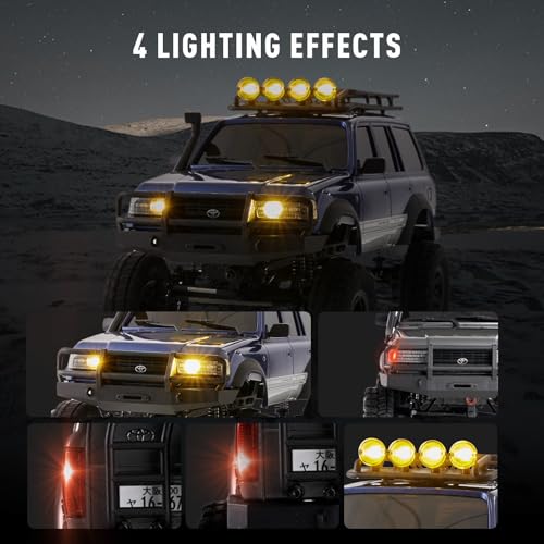FMS 1/18 FCX18S Toyota Land Cruiser LC80 S Officially Licensed RC Crawler, 4WD RC Rock Truck, 2.4Ghz with 900mAh Battery&LED Lights, Hobby Grade Off-Road RC truck, Remote Control Car for Adults Yellow - color: Yellow
