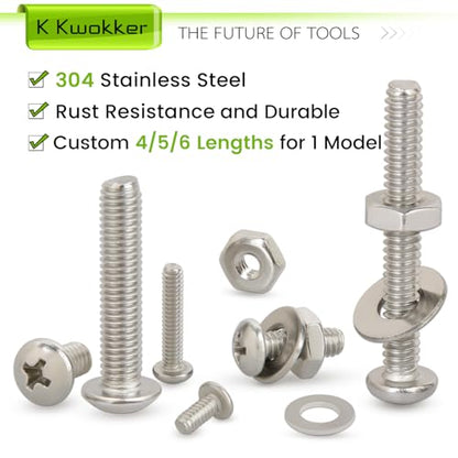 1115Pcs #2-56#4-40#6-32#8-32#10-24 Phillips Pan Head Bolts & Nuts | 304 Stainless Steel Machine Screw Assortment Kit with Washers, 25 Sizes with #1 #2 Phillips Bits for DIY & Equipment Repair - size: A. #2-56#4-40#6-32#8-32#10-24