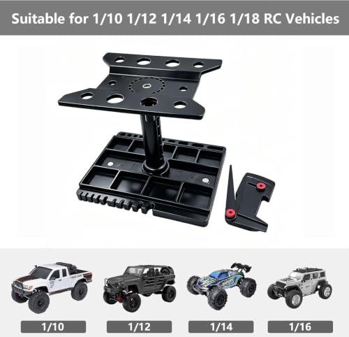 RC Car Work Stand Repair Workstation 360 Degree Rotation Lift Lower w/Screw Tray Tools for 1/10 1/12 1/16 Scale Wltoys HBX Traxxas RC car etc