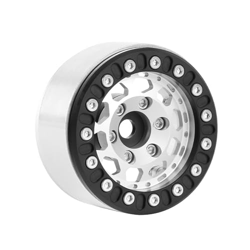 4PCS 1.55 Inch Aluminum Alloy Metal 10Holes Beadlock Wheel Rim Hubs Replacement Accessory for Tamiya AX90069 D90 TF2 CC01 CC02 1/10 RC Crawler Car Upgrade Parts(B-Black Silver) - color: B-Black Silver