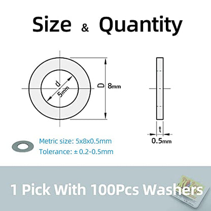 Model 1985 PTFE Coated Nylon Washers, 5x8x0.5mm (Set of 100Pcs) use with Ball Bearing Spacers for Traxxas RC Vehicles
