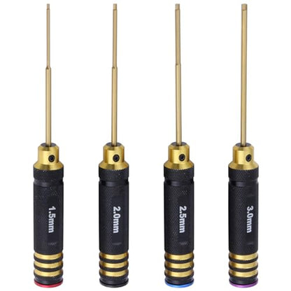 HobbyPark Titanium Hex Screw Driver Set 1.5mm 2.0mm 2.5mm 3.0mm Hexagon Screwdriver Wrench Tool Kit for Multi-Axis FPV Racing Drone RC Quadcopter Helicopter Car,4-Pack