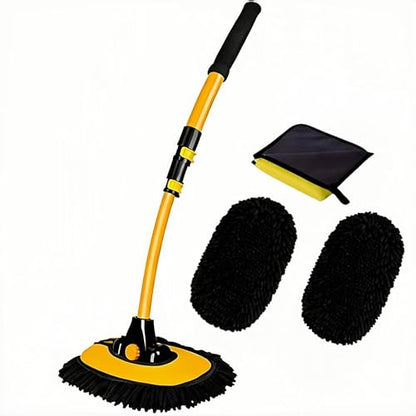 BMLEI Car Wash Brush with Long Handle, Microfiber Cleaning Car Wash Kit | Car Wash Mop with 2 Replacement Head, Extension Pole, Exterior Chenille Car Cleaning Brush for Washing Roof Car Truck RV - color: Yellow Mop With Yellow Washing Cloth