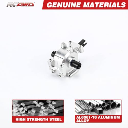 RCAWD Front Diff Set Aluminum Diff Case and Steel Differential Gear and Outdrive for 1-10 Losi Baja Rey Rock Rey Upgrade Parts (Silver)