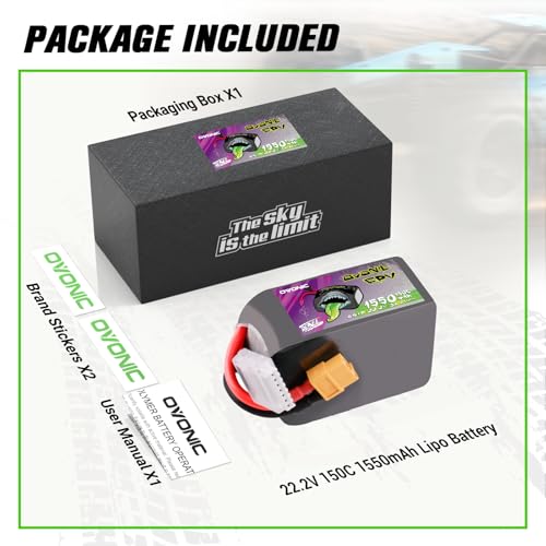 OVONIC 1550mAh 22.2V 6S Lipo Battery 150C Soft Case with XT60 Connector for RC Cars, Trucks, Planes, Drones – 1 Pack