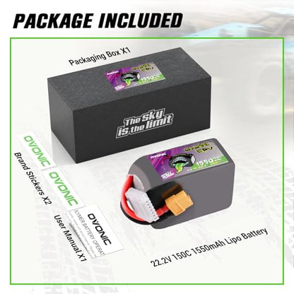 OVONIC 1550mAh 22.2V 6S Lipo Battery 150C Soft Case with XT60 Connector for RC Cars, Trucks, Planes, Drones – 1 Pack