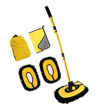 MVEQRRN 15° Curved Chenille Car Wash Brush Mop with Long Handle(Yellow) | Chenille car wash mop accessories, cleaning brush supplies, microfiber replacement head, for cars trucks RV - color: Yellow-003