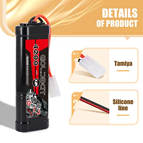 GOLDBAT 4200mAh 7.2V NiMH RC Battery with Tamiya Connector for for RC Evader BX Car Truck Truggy Buggy Tank Car Racing.