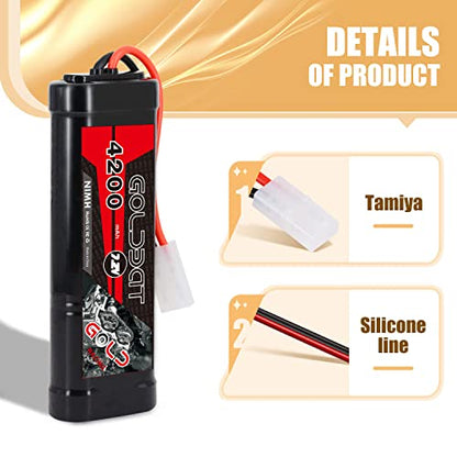 GOLDBAT 4200mAh 7.2V NiMH RC Battery with Tamiya Connector for for RC Evader BX Car Truck Truggy Buggy Tank Car Racing.