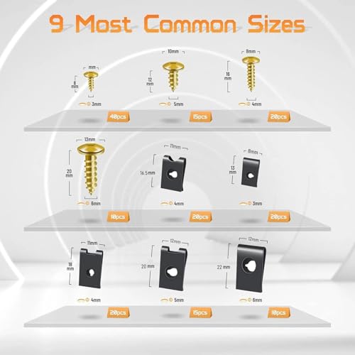 OTUAYAUTO 170PCS Car U Clips with Screw Assortment Kit - 10 Different Sizes Automotive U Nut and Screw Clip, Automotive U Nut Screw Clip, for Car Dash Door Panel Interior - size: 170Pcs 10 Sizes Clips