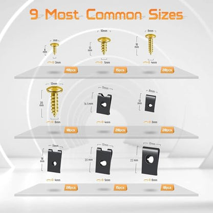 OTUAYAUTO 170PCS Car U Clips with Screw Assortment Kit - 10 Different Sizes Automotive U Nut and Screw Clip, Automotive U Nut Screw Clip, for Car Dash Door Panel Interior - size: 170Pcs 10 Sizes Clips
