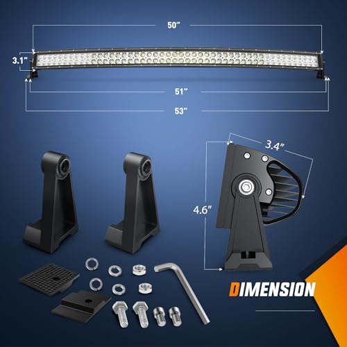 Nilight 50Inch 288W Curved Spot Flood Combo Led Light Bar Off Road Driving Lights Boat Lights Fog Light 12V On/Off 5 Pin Rocker Switch Power 12AWG Wiring Harness Kit-1 Lead for Trucks,2 Years Warranty - size: 50Inch 288W Light Bar +Wiring Harness
