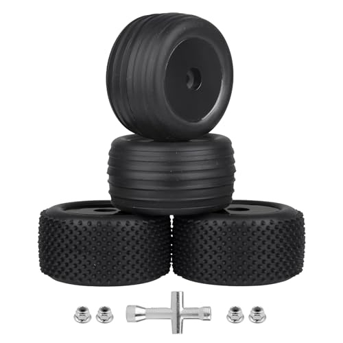 1/18 Off-Road Wheels and Tires 8mm Hex Preglued High Traction for Losi Mini-T 2.0 Brushless Stadium Truck (Black Wheels) - color: Black