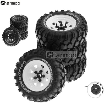 1.9 RC Crawler Tires And Metal Beadlock Wheels Rims 12mm Drive Adaptors 1:10 Soft Mud Tyres For 1/10 Rock Crawler Car Traxxas TRX4 D90 TF2 Axial Redcat Gen8 SCX10 Tamiya CC01 4PCS (White) - color: White