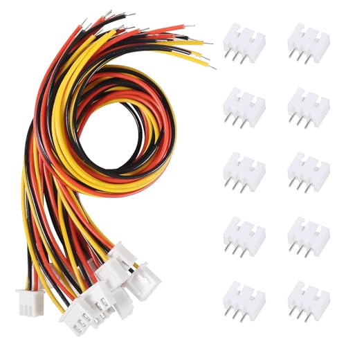 Alinan 20pcs JST-XH2.54mm 3 Pin Connector Kit, Included 10pcs Mini 3 Pin 26AWG Female Connector Plug with 200mm Cable Wire and 10pcs Micro 3Pin Male Connector Plug - color: 3Pin 26AWG 200mm Cable