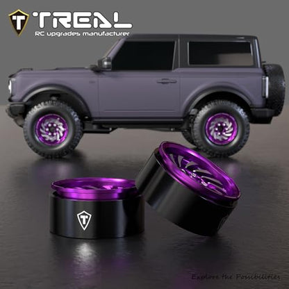 TREAL 1.9 Beadlock Wheels - Cyclone Style CNC Machined Aluminum Rims (4-Pack) Pink/Purple for 1/10 RC Crawlers TRX4, SCX10 III, and Ascent(Purple) - color: Purple