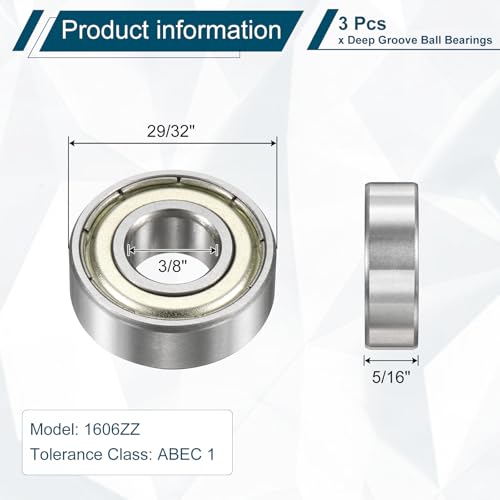 uxcell 3 Pcs 1606ZZ Deep Groove Ball Bearing 3/8" x 29/32" x 5/16" Double Metal Sealed, Chrome Steel Bearings - size: 1606ZZ 3/8" x 29/32" x 5/16"