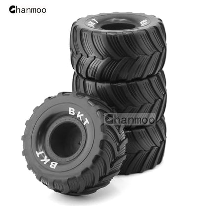 1/18 RC Monster Truck Tires and Hard Plastic Wheels Rims 12mm Hex 1/16 Rubber Buggy Off Road Tyres OD 100mm for 1:16 1/12 1/14 Scale Truck Car Traxxas E-REVO HSP HPI Tamiya Losi 4PCS (Black) - color: Black