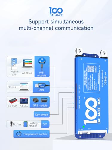 DALY Smart BMS 12V-24V 150A Built-in 1A Active Balancer | Bluetooth App Monitoring. 4S-8S LiFePO4 Li-ion LTO Support. Designed for Energy Storage, RVs, Trolling Motors - style: 150A 4-8S BT